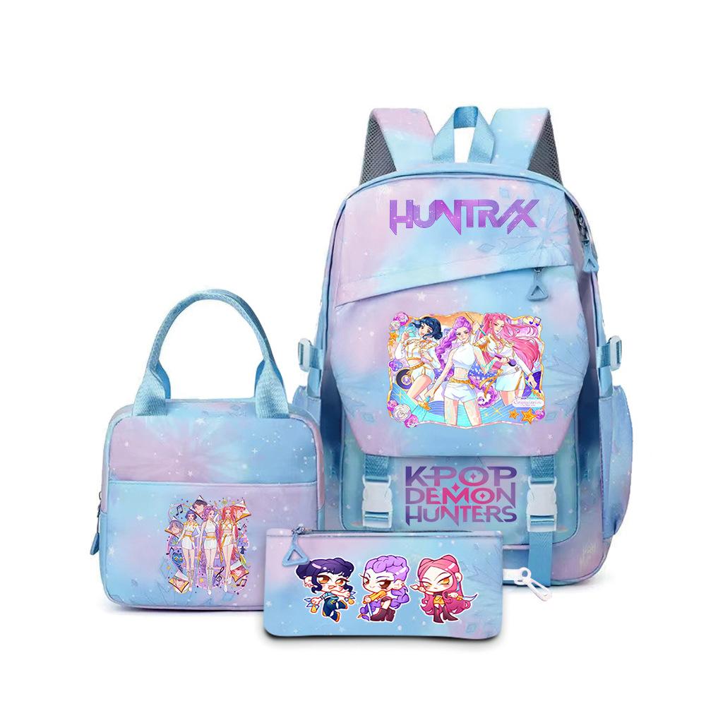 K-Pop Demon Hunter Girl Group Backpack Demon Boy Group Cartoon Anime Lunch Bag Pencil Case Three-Piece Set
