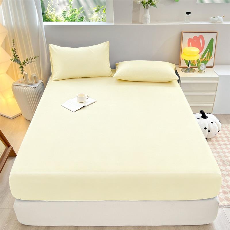 Solid Color Brushed Fitted Sheet Set Simple Mattress Protector Soft Breathable Bed Cover for Home Bedroom