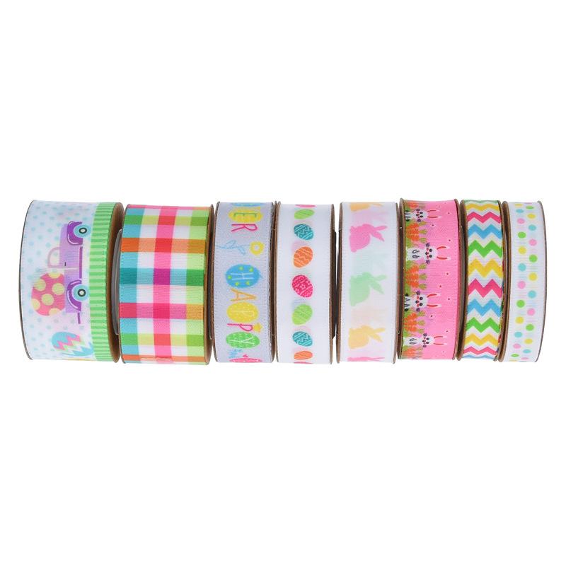 Nueva cinta con estampado de huevo de Pascua para envolver regalos, correa a cuadros, cinta decorativa con diseño de conejo y rábano