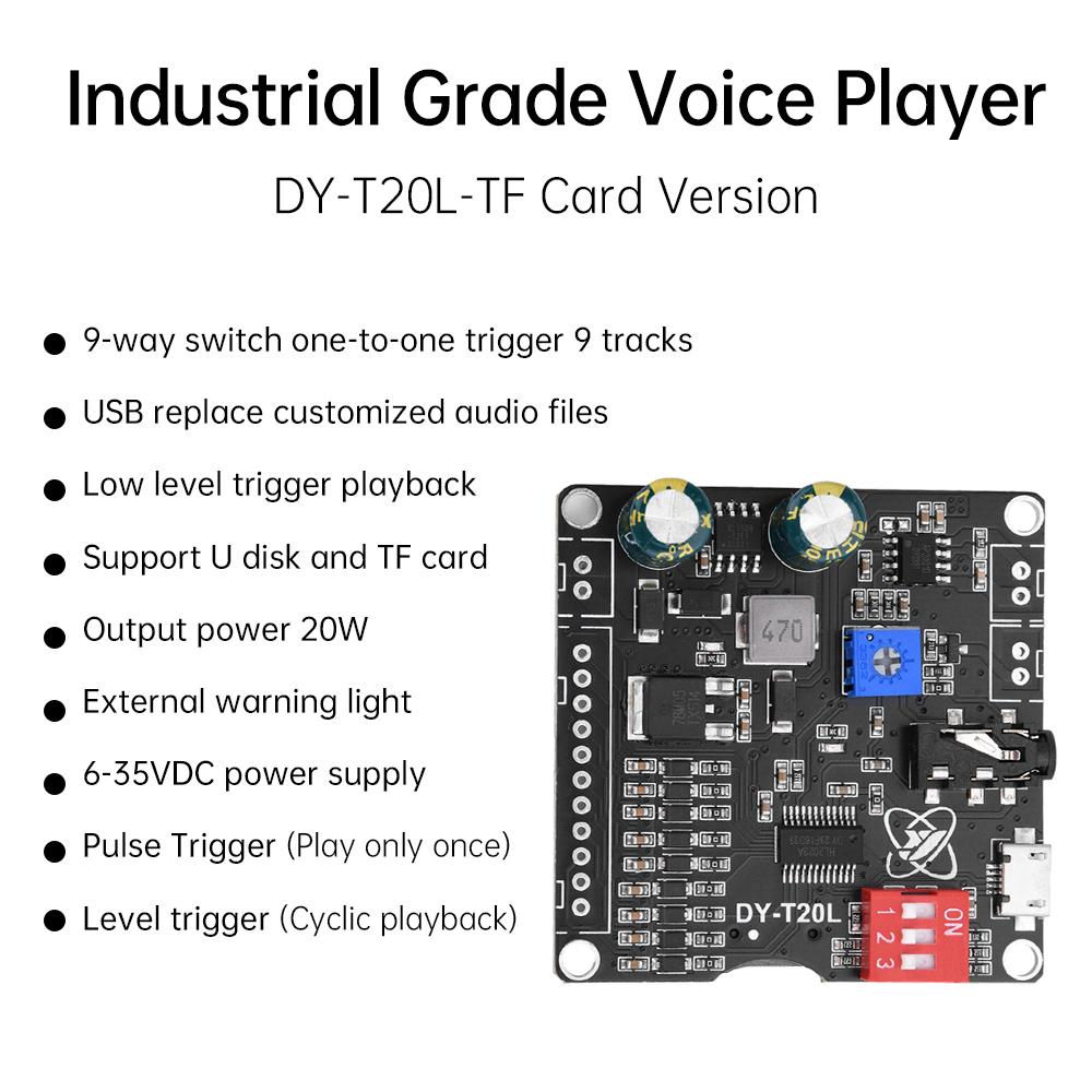 10W/20W Voice Mp3 Playback Control Module DC6-35V One-On-One Trigger Audio Module Supports USB Flash Drive TF Card T20L