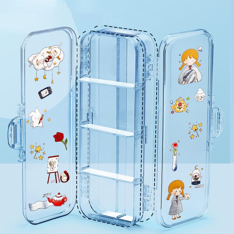 Kawaii Transparent Pencil Case Double Layer Multifunction Kids Pen Stationery Box Office School Large Capacity Storage Organizer