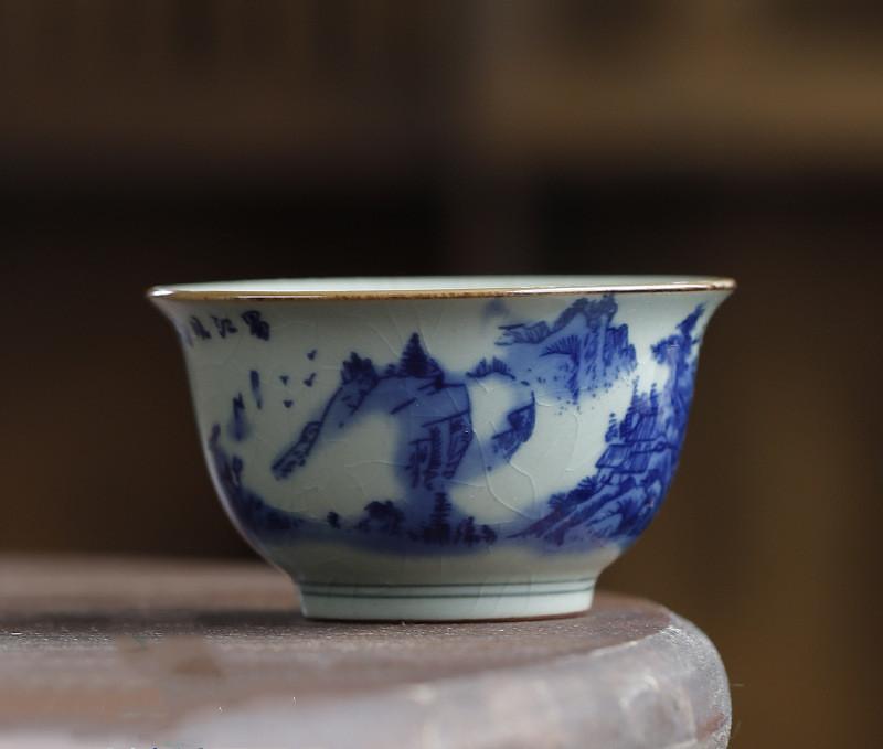 1 Pc Chinese Blue and White Porcelain Tea Cup Vintage Handmade Teacup Ceramic Tea Bowl TeawarePersonal Meditation Cup 90ml