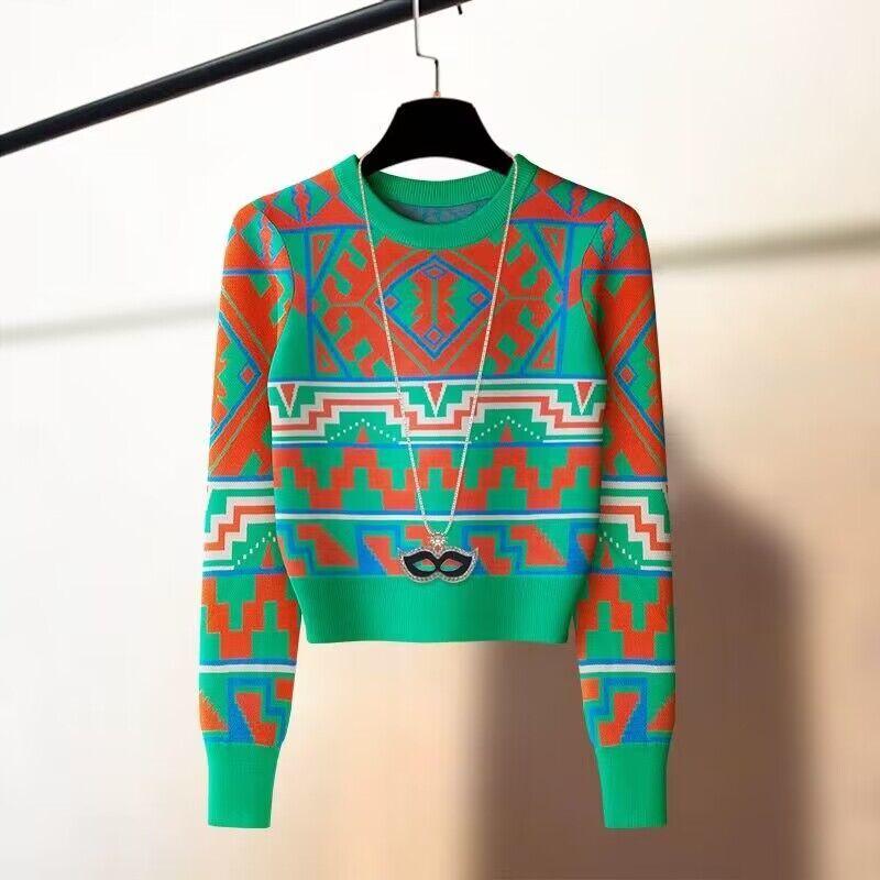 

Осень/Зима Женский Вышитый Принт Свитер Длинный Рукав Пуловер Свитер Трикотажный Топ Принт Джемпер L