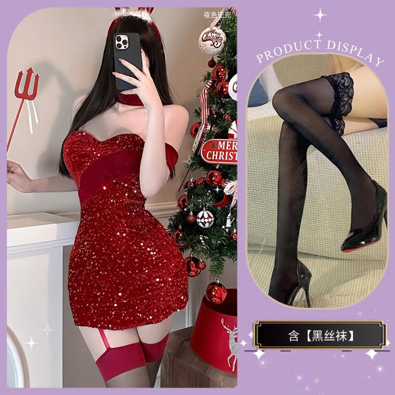 Chaomu Sexy Underwear Spicy New Christmas Uniform Pure Desire Suspender Dress Valentine's Day Dating Robe Sexy Cover