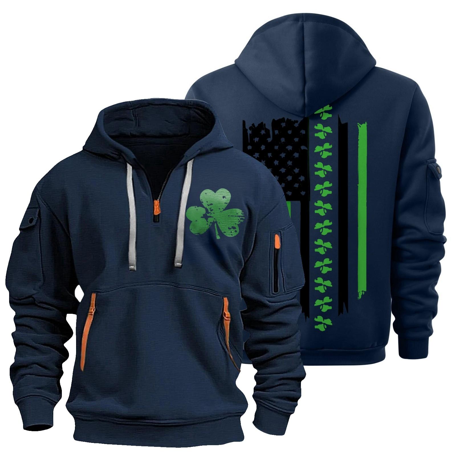 

улица. Толстовка с капюшоном Patrick s Green Flag Print для мужчин, пуловер на молнии для мужчин, спортивная повседневная толстовка больших размеров M