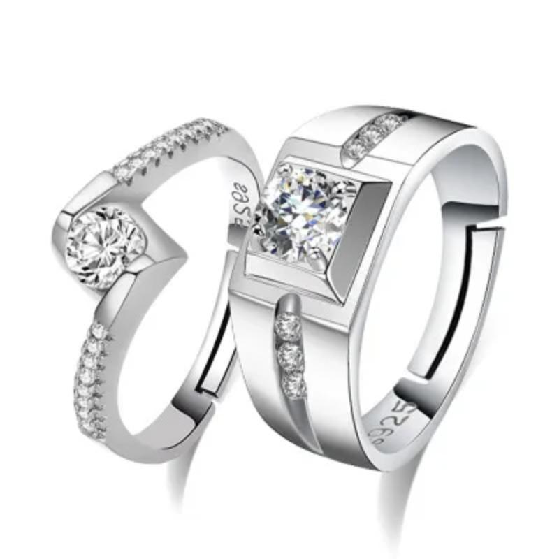 Fashion Exquisite Silver Color Pair Rings for Women Men Adjustable Couple Engagement Wedding Gift Jewelry Accessoires