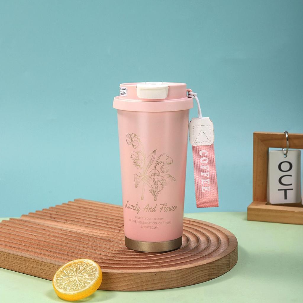 Summer cold insulation stainless steel lily of the valley water cup thermos cup coffee cup double layer car cup gift