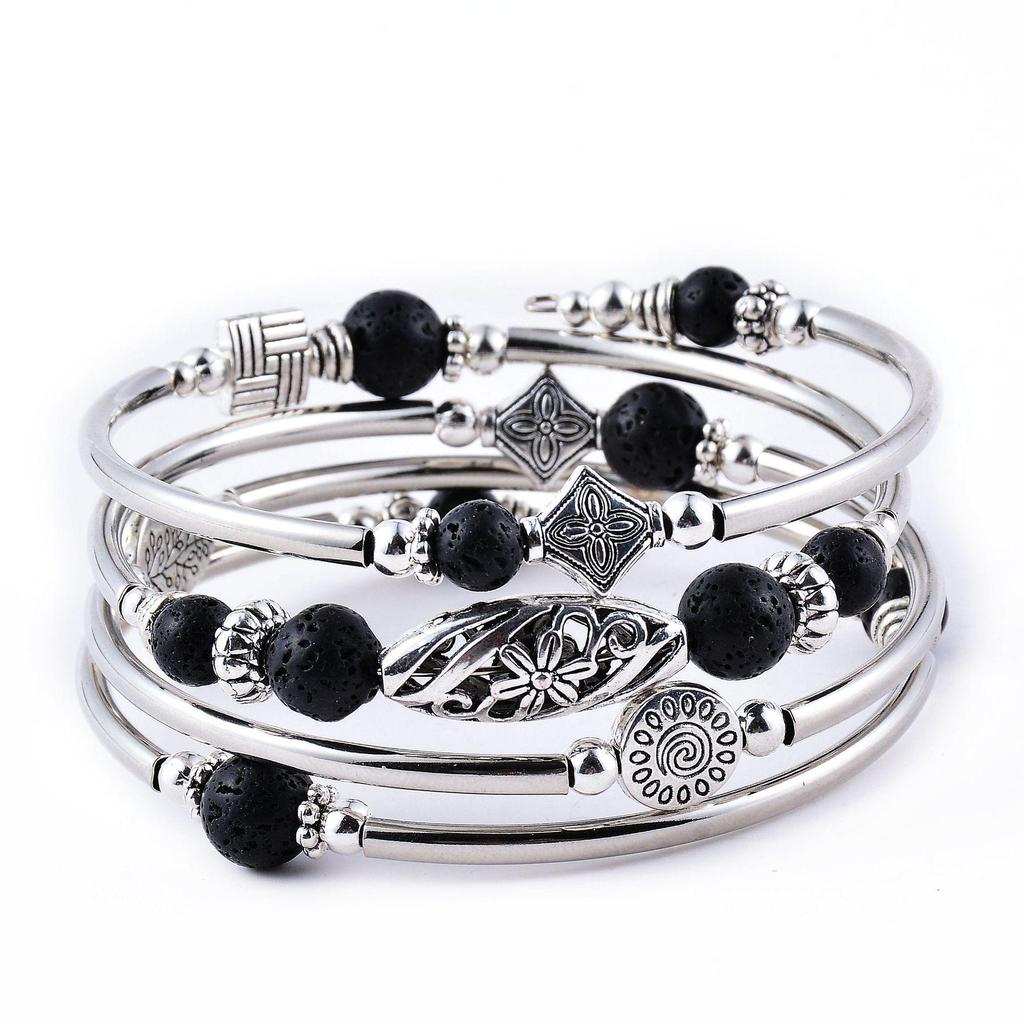 Natural Turquoise & Tiger Eye Multi-Layered Stone Wrap Bracelet