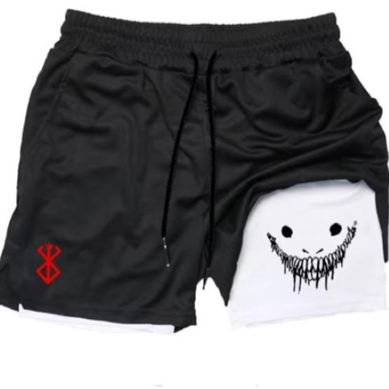 Berserk Muay Thai Kick Boxing UFC MMA Segakunstide Segavõitluskunst Püksid Anime Mehed Naised Unisex Kahekihilised Kiiresti Kuivavad Hingavad Sportlikud Jõusaal Fitness Treening