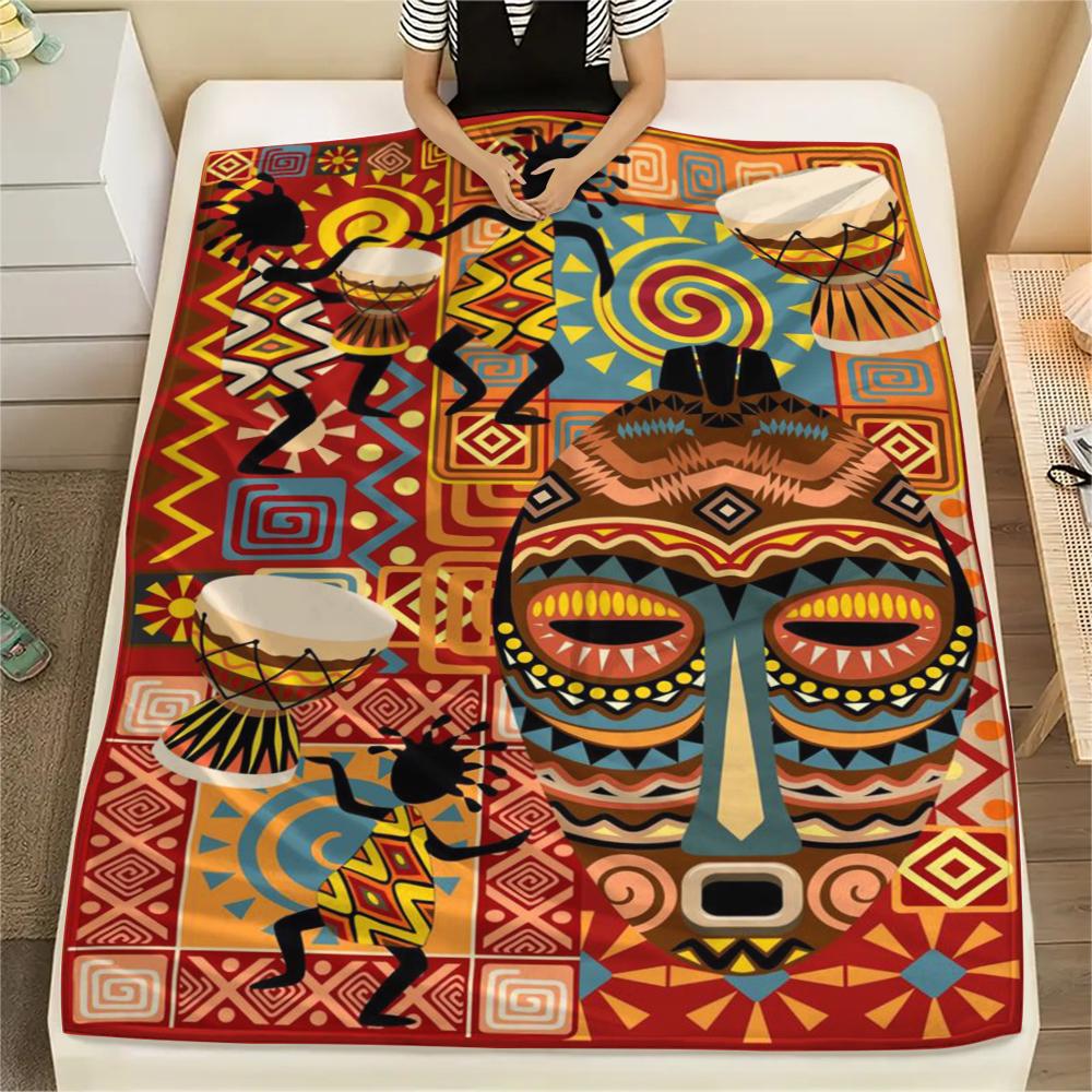1Pc Ethnic Tribal Texture Print Flannel Blanket, High Quality Comfortable for All Seasons, Home Decor, Warmth and Comfort, Perfect for Gifts