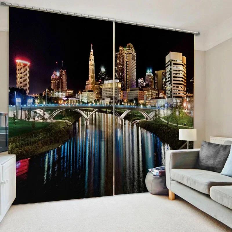 3D 2 Panel New York City Night View Curtains for Bedroom Living Room Floor-to-ceiling Window Kitchen Blinds cortinas Rideaux
