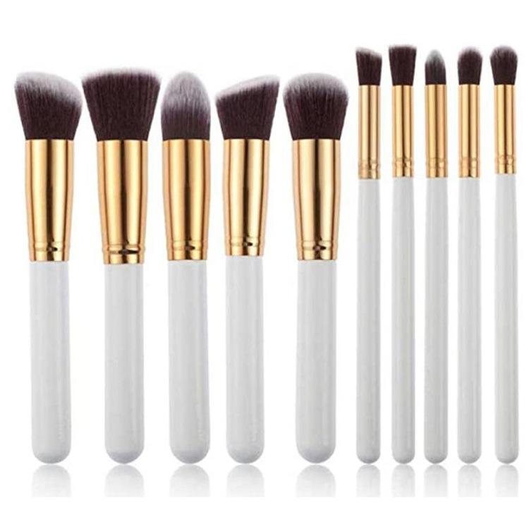 Gold and Silver Tube 10 Makeup Brush Set, Set of Brushes, Five Small Makeup Brushes Without Logo.