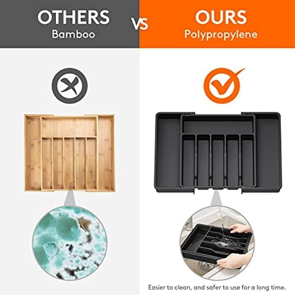 Plastic Expandable Utensil Tray Large Capacity Waterproof Silverware Drawer Organizer Adjustable Utensil Tray Set Kitchen