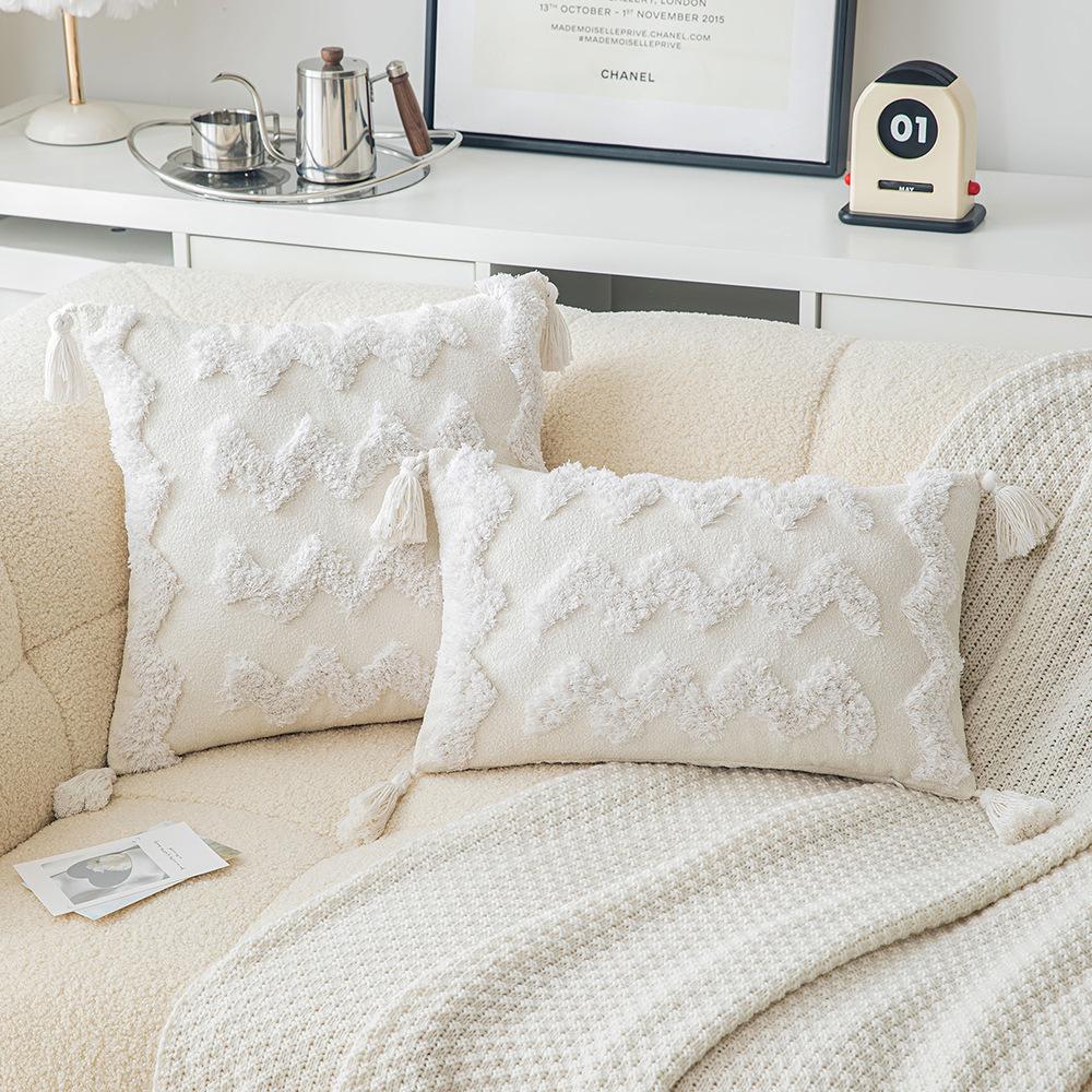 Chenille Tufted Pillowcase Living Room Sofa Pillowcase Nordic Ins Style Cushion Cover Solid Color Backrest Waist Pillowcase
