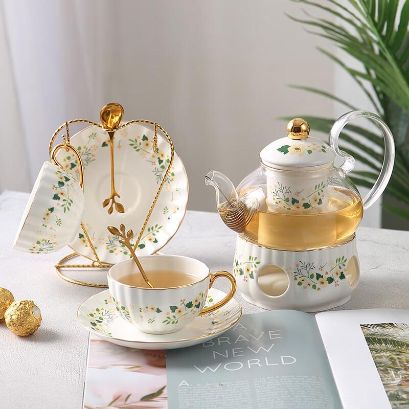 

МОЙ Британский Послеобеденный Чай Тыквенный Цветок Керамический и Стеклянный Чайный Сервиз 2 Cups, 2 Saucers, Spoons, Rack, Teapot