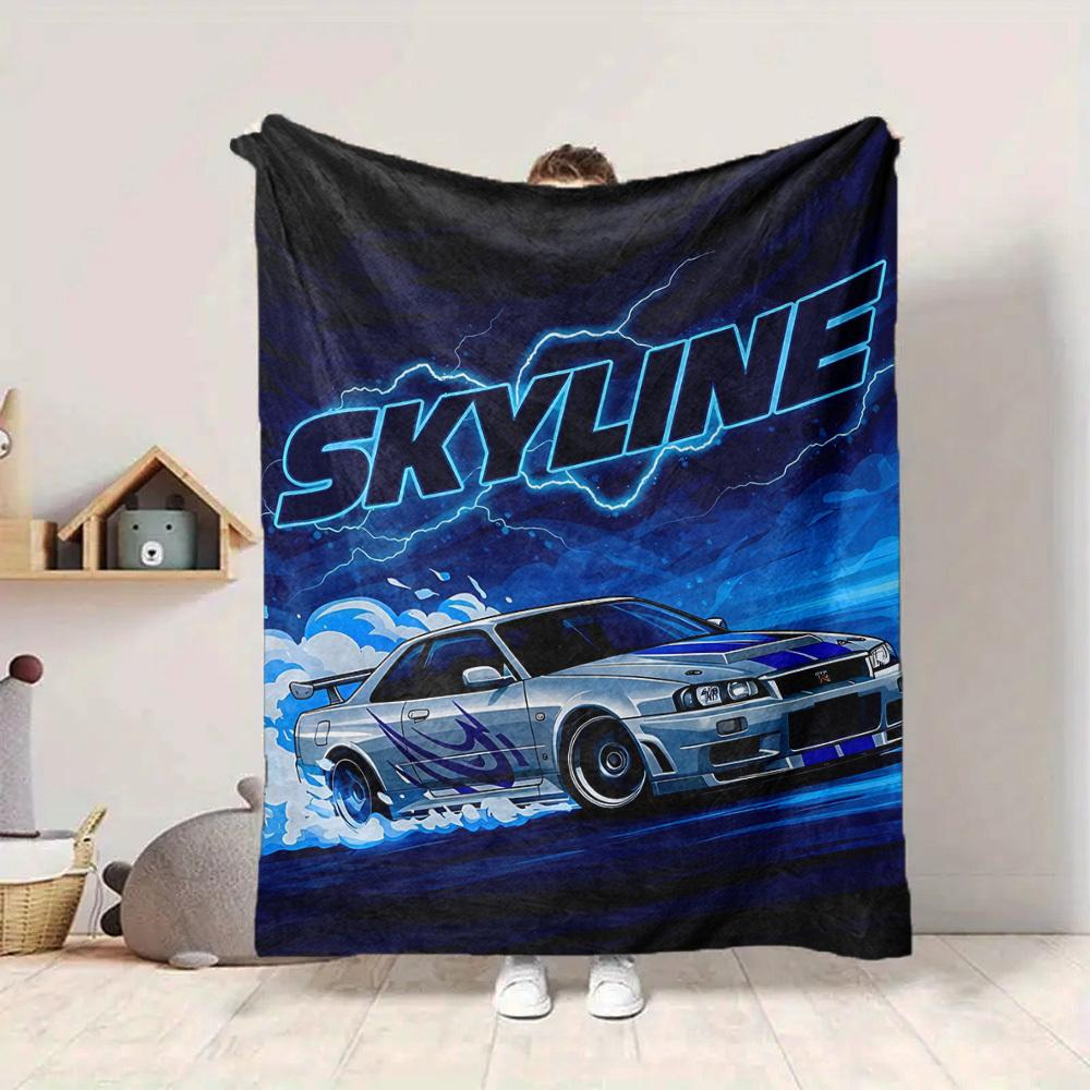 1pc Skyline Car Blanket Lightweight Flannel Blanket Throw Blanket For Sofa, Bed, Travel, Camping, Livingroom, Office, Couch