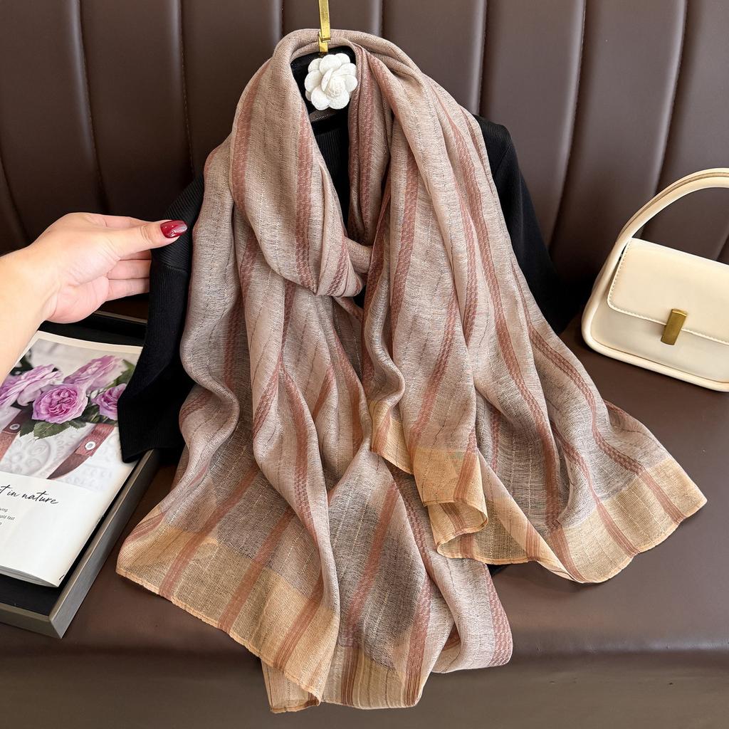 Brand Women Silk Scarf Female Stripe Foulard Femme Pashmina Shawls And Wrap Big Size Scaves Beach Towel Bandana Muslim Hijab