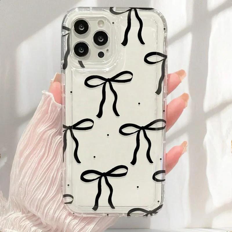 Cute Pink Heart Bow Case for IPhone 16 15 14 13 12 11 Pro Max 13 12Mini XS XR 7 8Plus SE  Shockproof Soft Clear Cases Coque