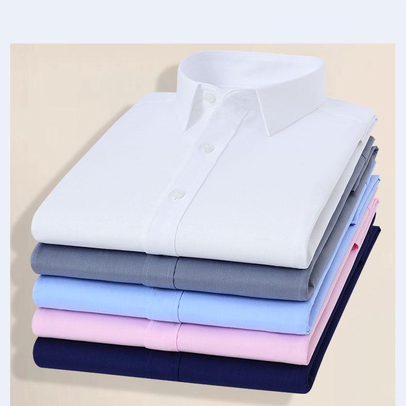 Men's Professional Slim Fit Long Sleeve Shirt - Iron-Free, Solid Color, High-End Workwear for Spring, Summer, and Autumn.