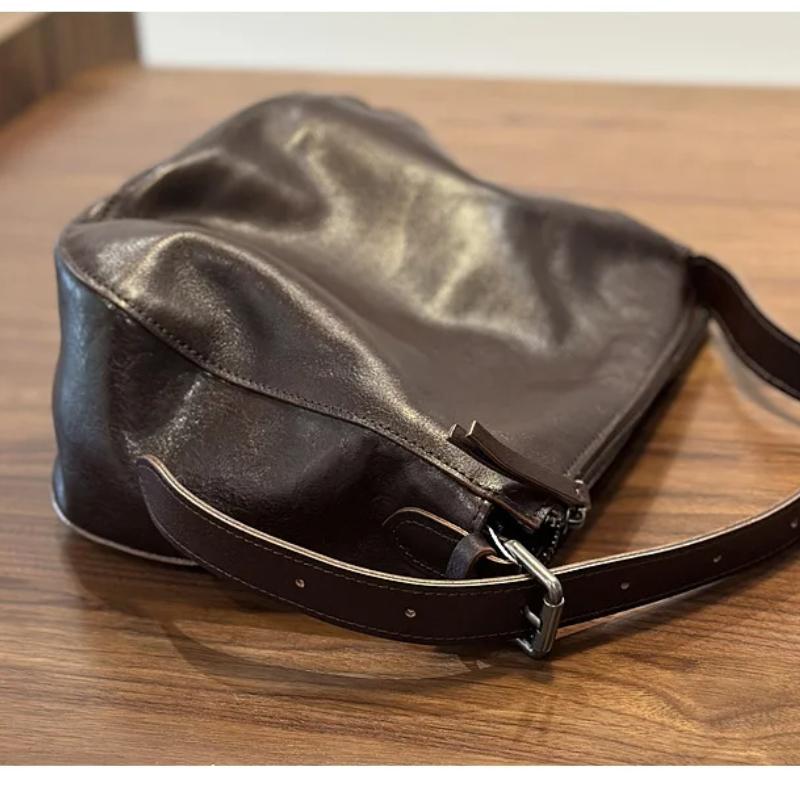 Johnature Simple Genuine Leather Women's Shoulder Bags Nature Soft Cowhide Solid Color Versatile Crossbody Bags