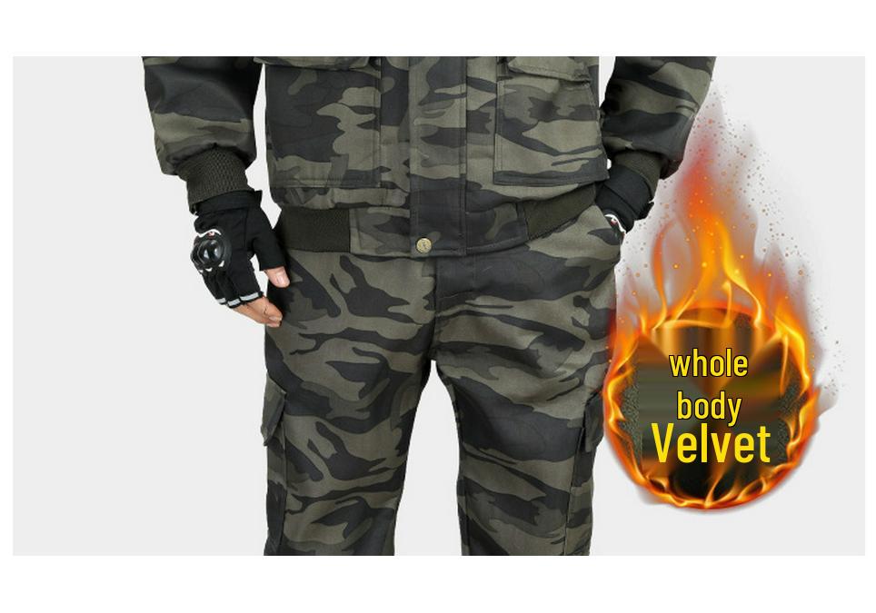 Men's Thickened Camouflage Workwear Set: Velvet-Lined, Cold-Resistant, Wear-Resistant for Welding & Auto Repair
