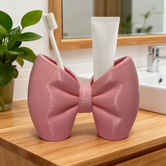 Bow Toothbrush Holder 3D Printed Pink White Bowknot Toothbrush Toothpaste Organizer Bathroom Decoration Multi-functional Desktop Storage Box