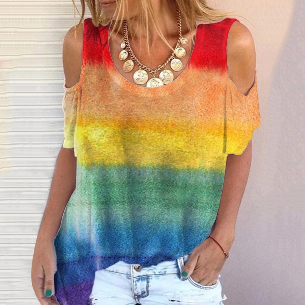 Womens Sexy  Collar Color 3D Printed Short Sleeve Fold Casual Blouse Tops