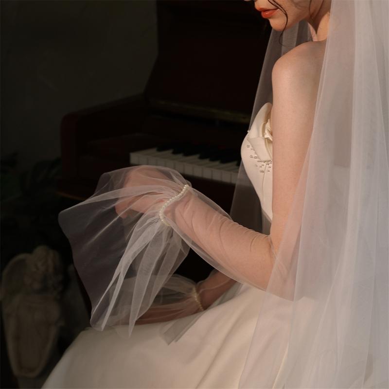 Stylish Flared Arm Sleeves Sheer Gloves for Bride Wedding Ceremony Elegant Arm Covers For Evening Event Formal Occasion