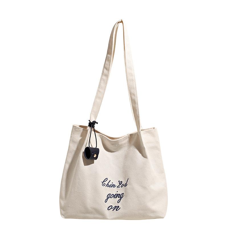Simple Large-capacity Letter Canvas Bag Women's Summer New Commuter Shoulder Daily Travel School Bag