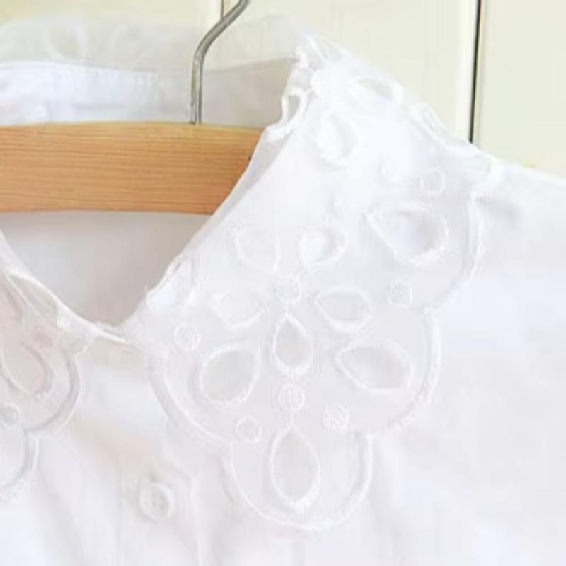 Women  Ladies New Stylish Hollow Out Lace Solid Color Lapel Shirt Blouse Detachable Collars Fake Collar