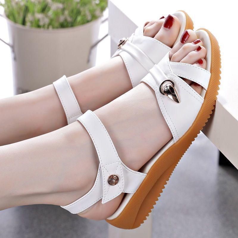 Sandals Women's Soft-soled Beef Tendon New Mother Sandals Flat-soled Summer Outer Wear Medium and Old Pregnant Women