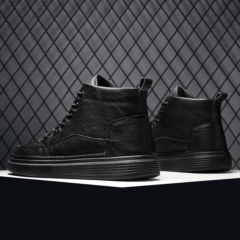High Quality Leather Men Casual Shoes Fashion High Top Board Shoes Comfortable Lace-up Work Boots Lightweight Walking Sneakers