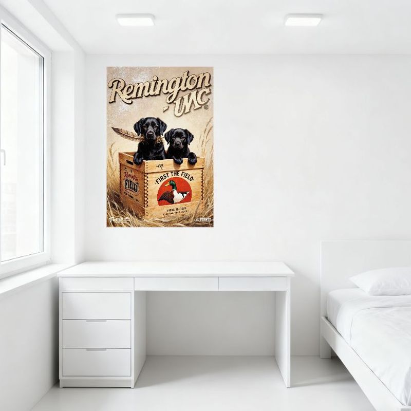 Remington UMC Black Labrador Puppies Hunting Theme Metal Tin Sign Vintage Field Duck Art Wall Decor for Man Cave Bar Home Office