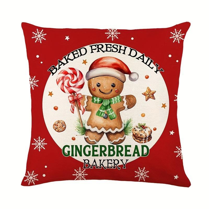 

Christmas decoration pillowcase Gingerbread man candy Christmas stick pattern design sofa cushion suite home decoration 16x16Inch