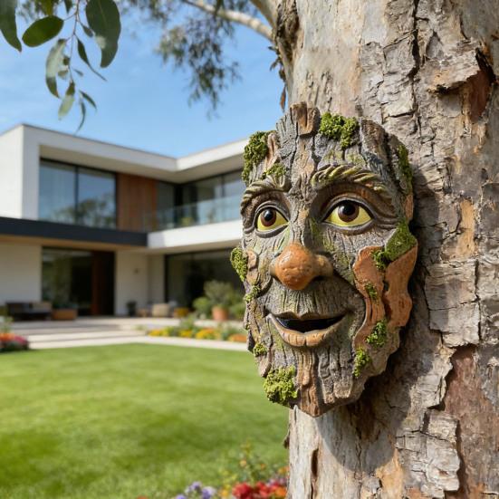 Socha obličeje stromu Zahradní socha Rozmarný mužský obličej Objímač stromů Socha pro kmen stromu Venkovní Dekorace květináče na zahradu
