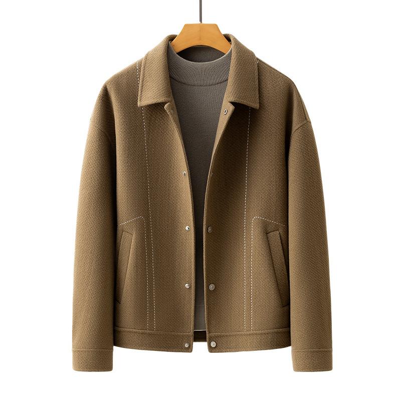 Double-sided Woolen Men's Coat Autumn and Winter Lapel Neck Woolen Coat Short Thick Jacket High-end