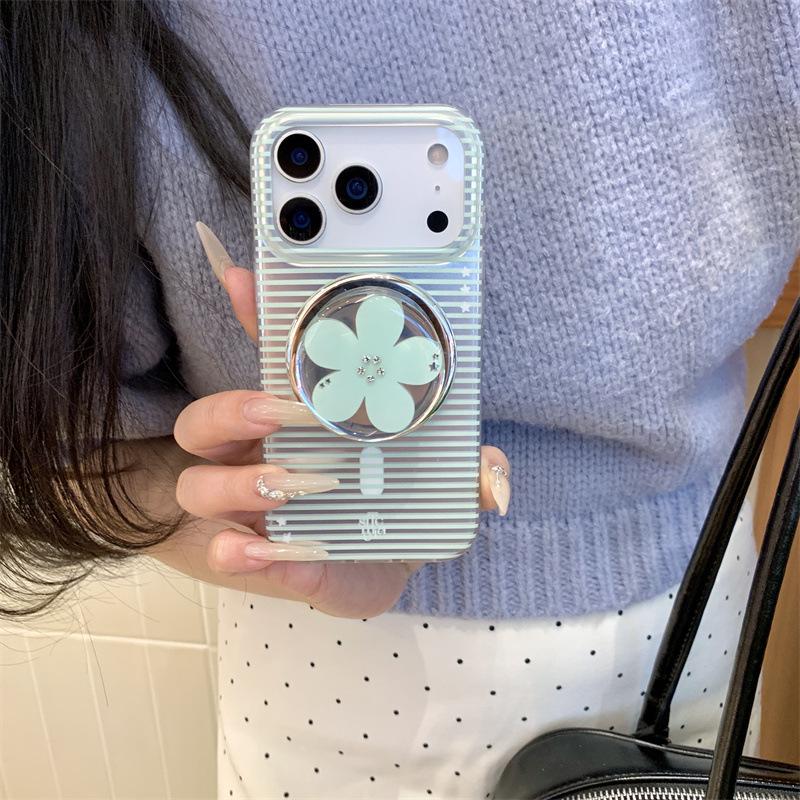 Electroplated Rhinestone Flower Magnetic Stand Case for iPhone 17 Pro Max / 16 Pro Max / 15 / 14
