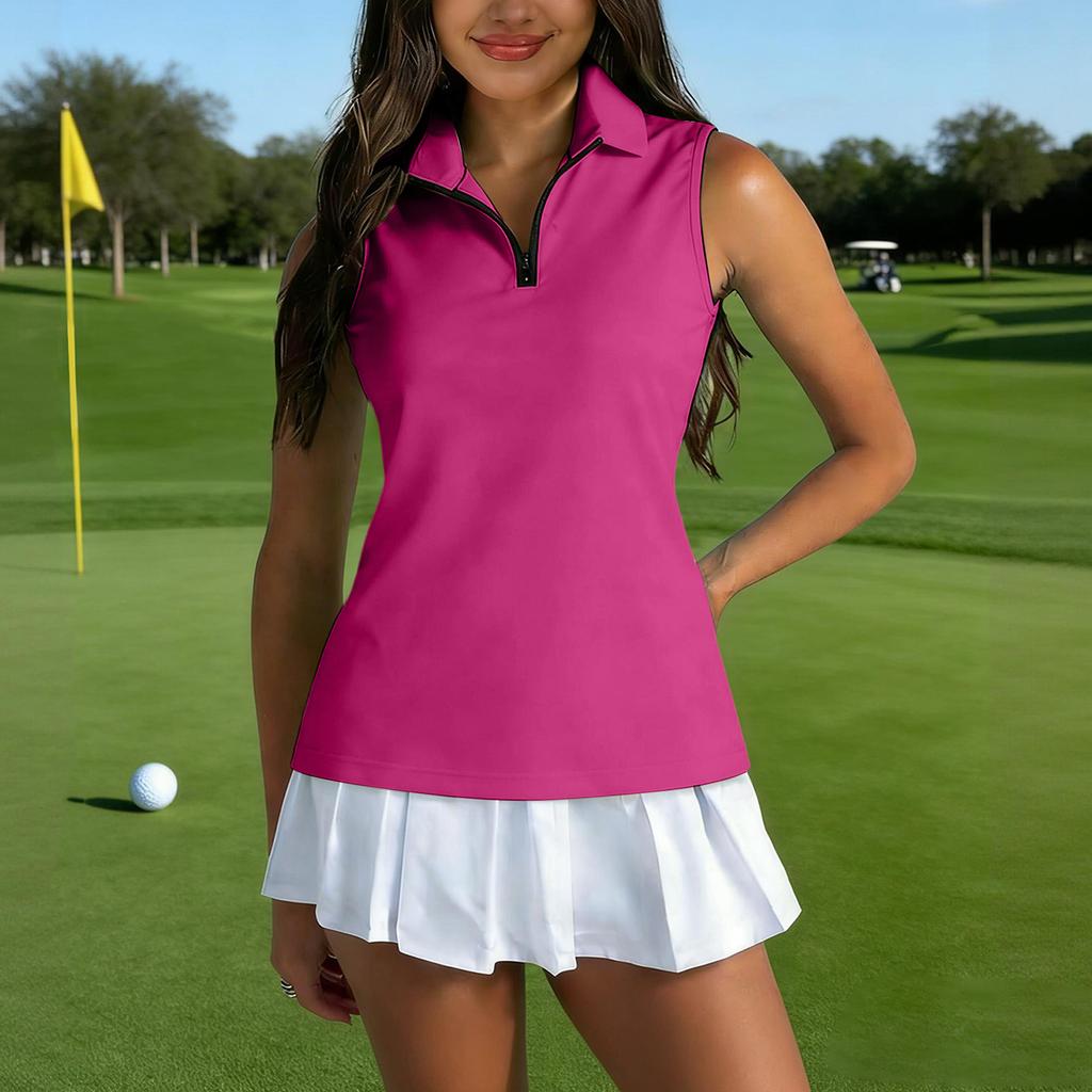 Womens Golf Shirt Sleeveless Zip Up  Shirts  Collared  Athletic Tank Top