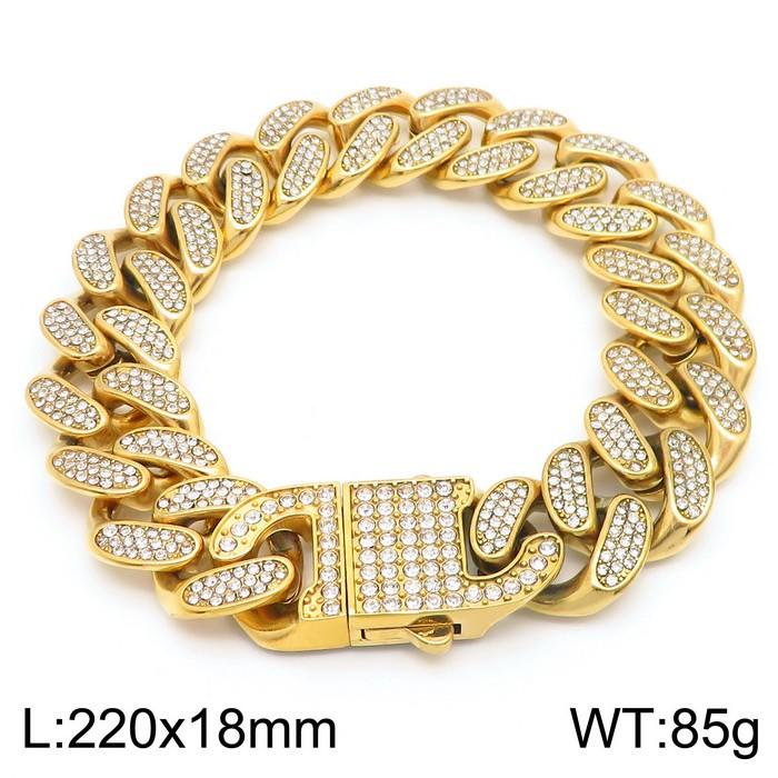 Hip Hop Shiny Rhinestones Bracelet for Men Women High Quality Zircon Cuban Miami Charm Chunky Figaro Chain Gold Color Jewelry