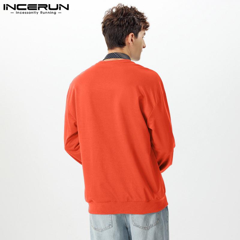 INCERUN Oversized Men O Neck Long Sleeve Letter Print Loose Casual Tops