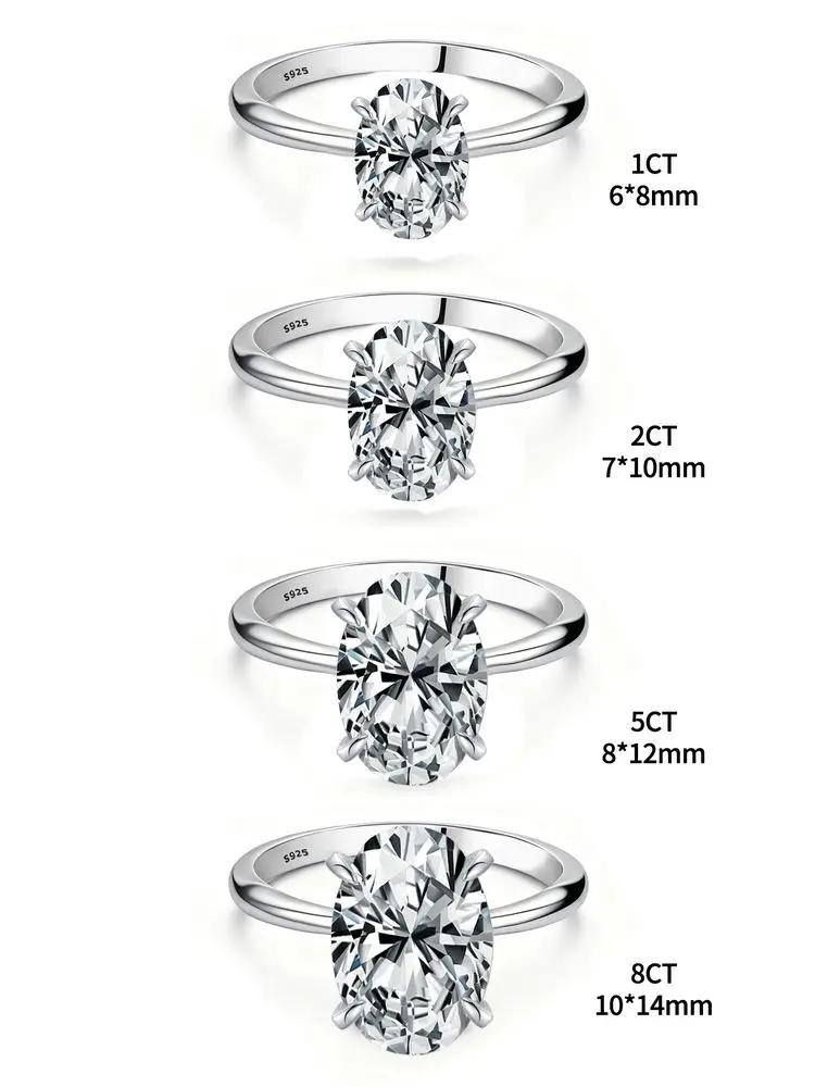 925 Zilver 1-8CT Zircon Prachtige Glanzende Ovalen Steen Ring Voor Vrouwen Verloving Bruiloft Luxe Hoge Kwaliteit Fijne Sieraden