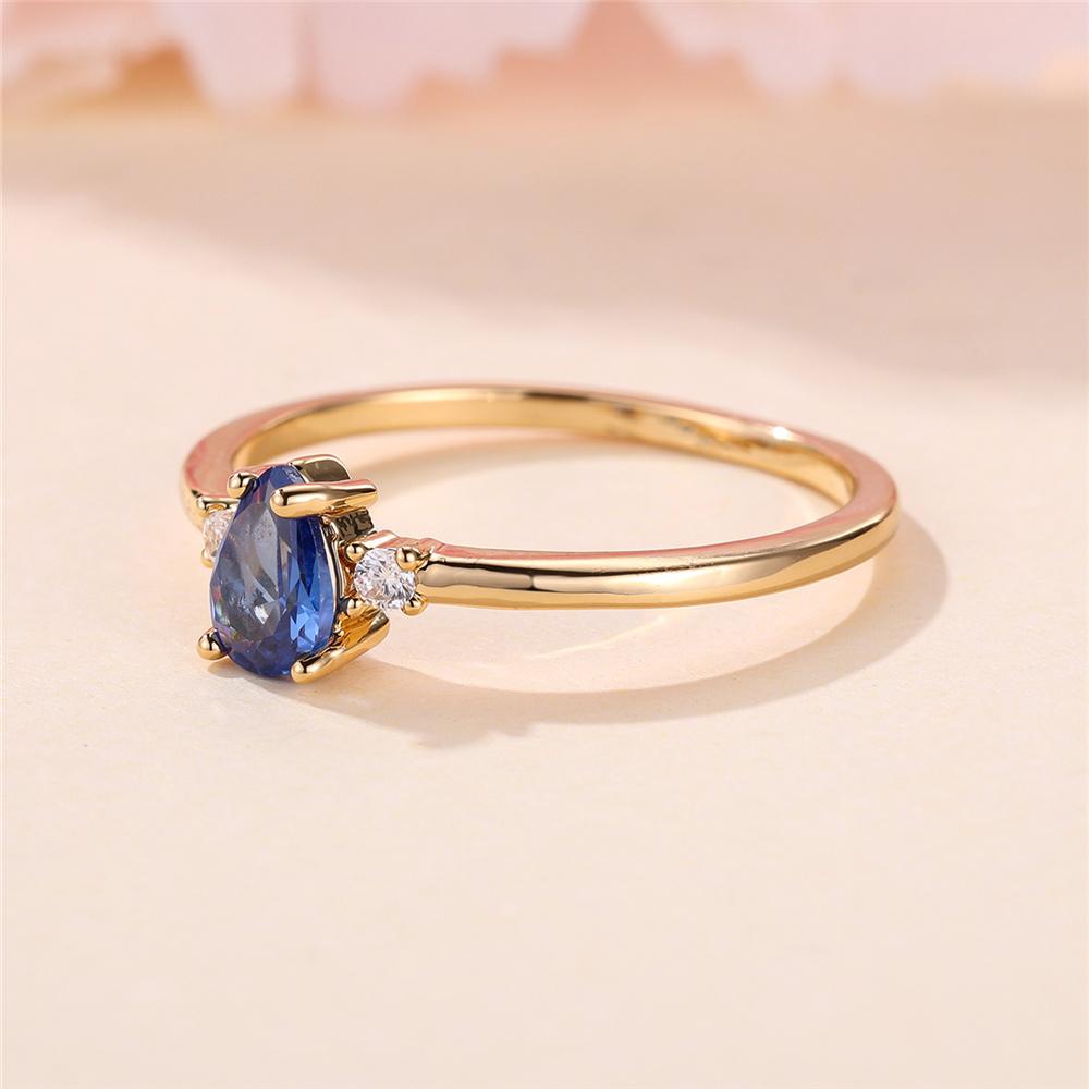 Charm Female Blue Water Drop White Round Zircon Stone Ring Gold Color Elegant Gift Wedding For Women