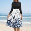 Women's Fashion Casual Belt Seven Sleeve Round Neck Floral Temperament Dresses