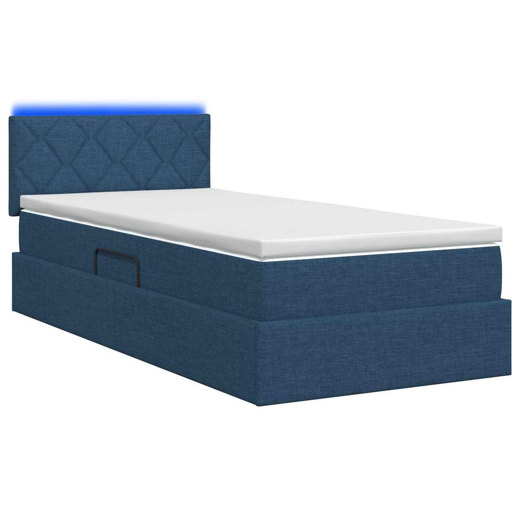 LED Storage Bed with Mattress Blue 100 X 200 Cm Fabric