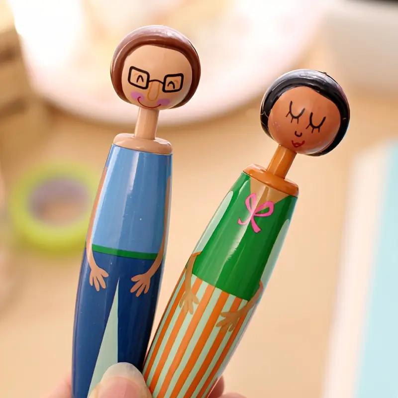 5Pcs Cartoon Character Retractable Ballpoint Pens, Quick-Dry Ink, Fine Point, Oval Shape - Fun Office Supplies Supplies
