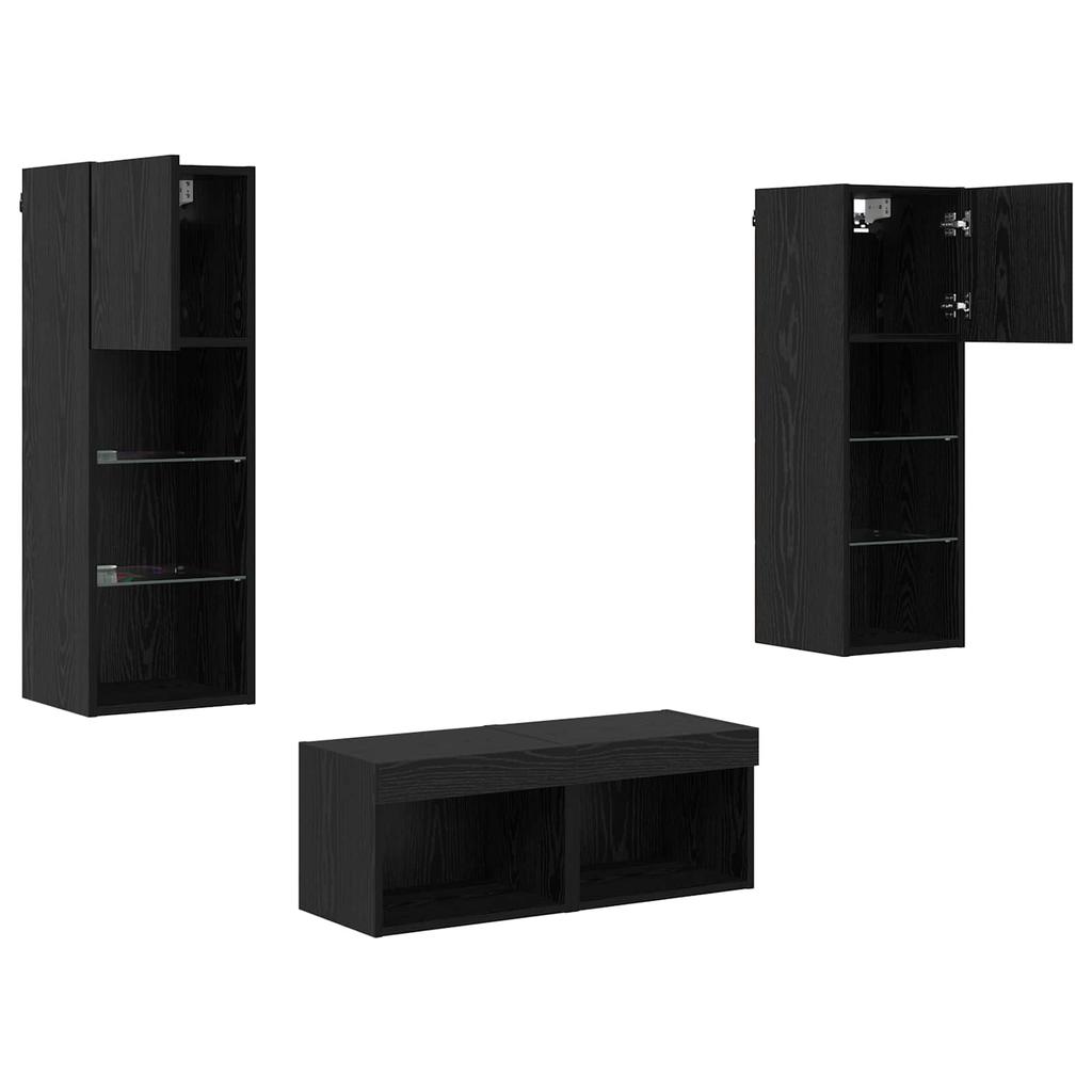 TV Wall Shelves 4 pcs Black Oak Effect Wood Based Material