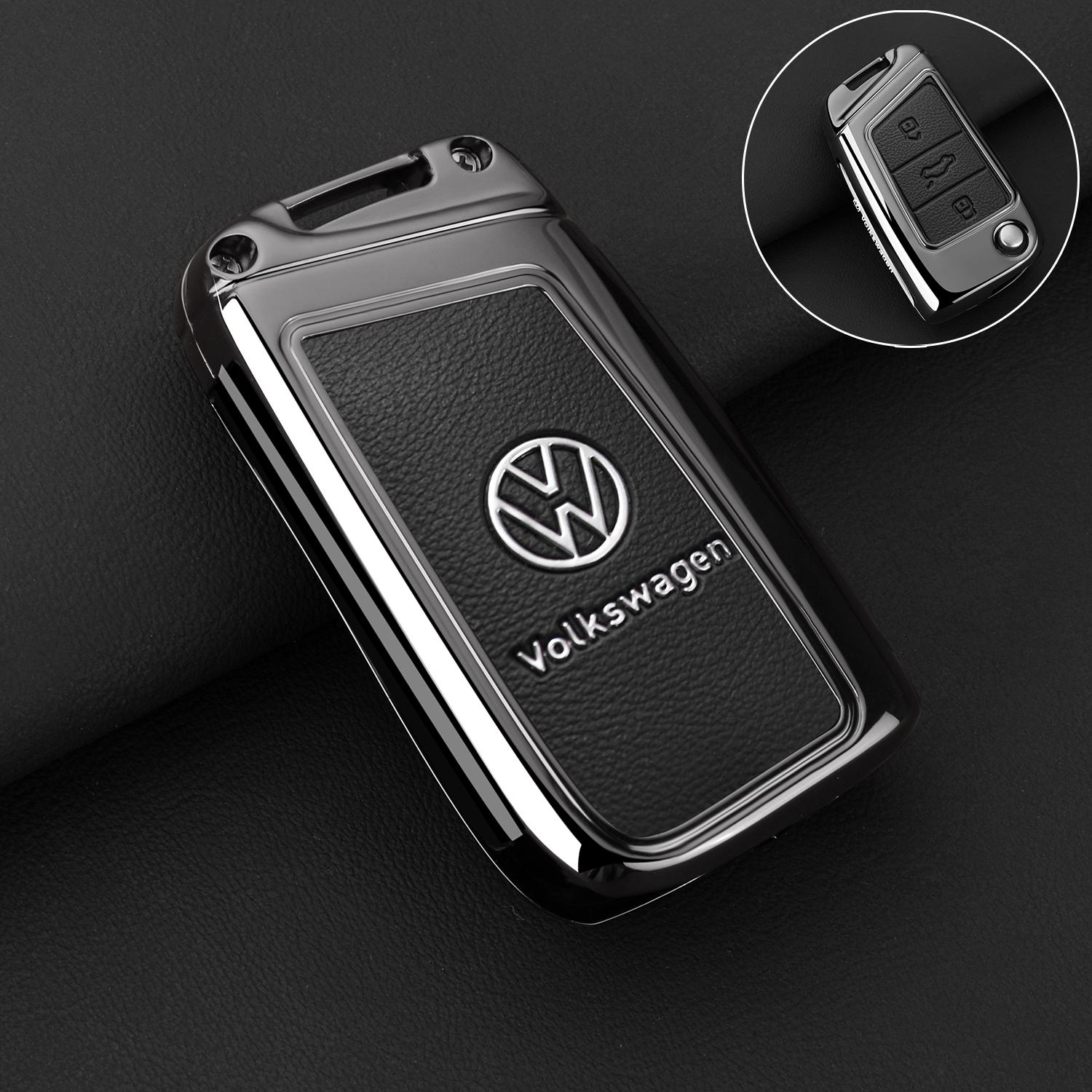 

For VOLKSWAGEN zinc alloy Leather Car Key Case Protection Cover shell fob for VW Volkswagen Golf 7 MK7 Tiguan MK2 T-roc T-cross