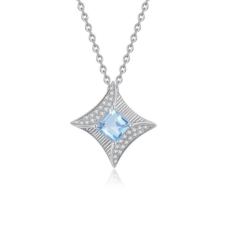 S925 reines Silber natürliche gelbe Granat Halskette, quadratischer Sternförmiger Kristall Anhänger, luxuriöser Schmuck mit gebürsteter Handwerkskunst, Geschenk