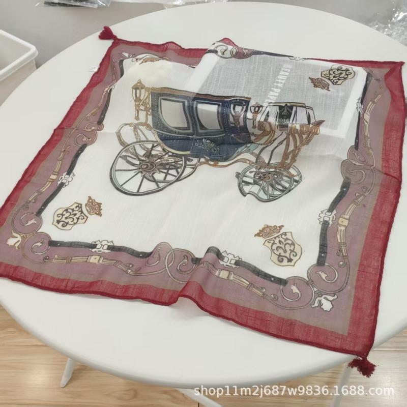 Fashion Tassel Cotton Linen Square Scarf Cute Versatile Thin Summer Decorative Shawl