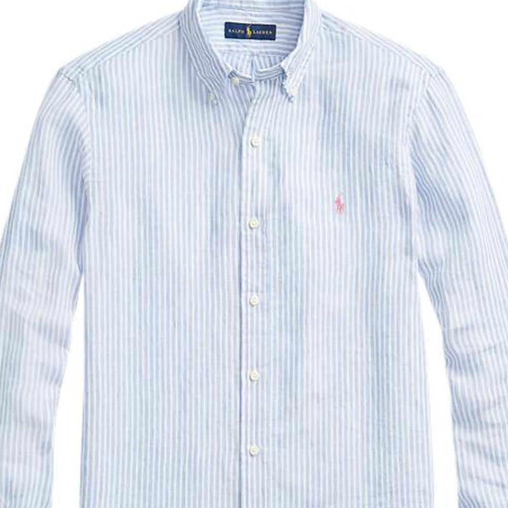 Polo Ralph Lauren Ss22 Striped Polo Collar Single-Breasted Long Sleeve Shirt Men shirts Light-Blue MNPOWOV16810525-B35